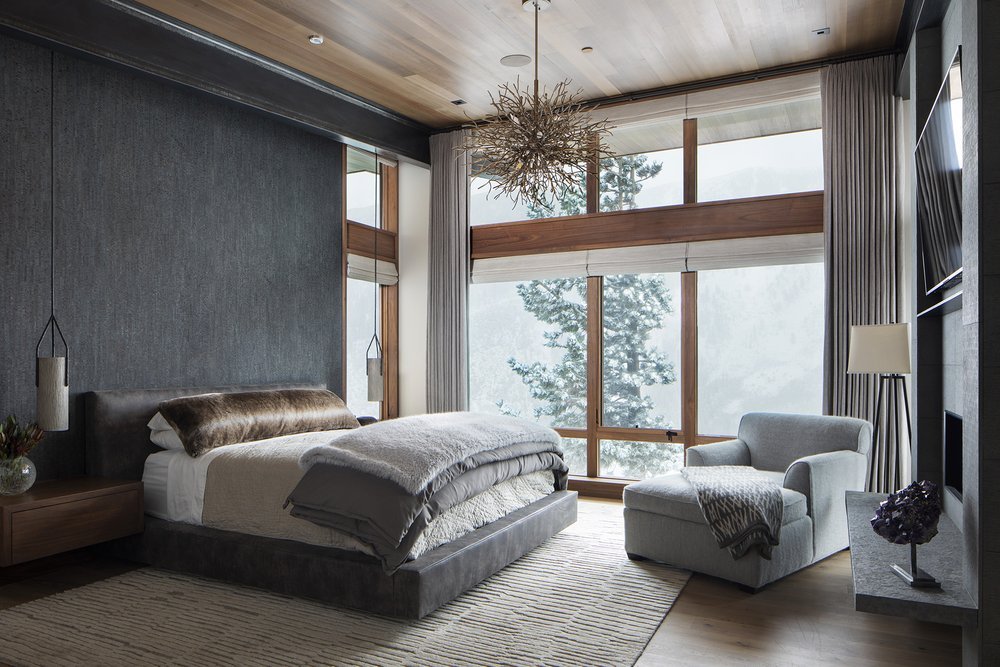 Elegant Mountain Modern Master Bedroom in Mammoth Lakes, CA