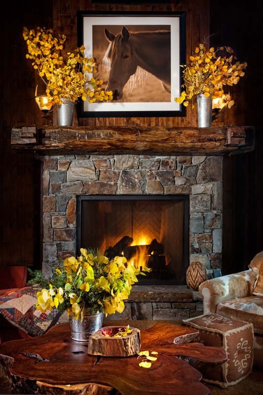 Rustic Fireplace and Artwork in Mammoth Lakes, CA