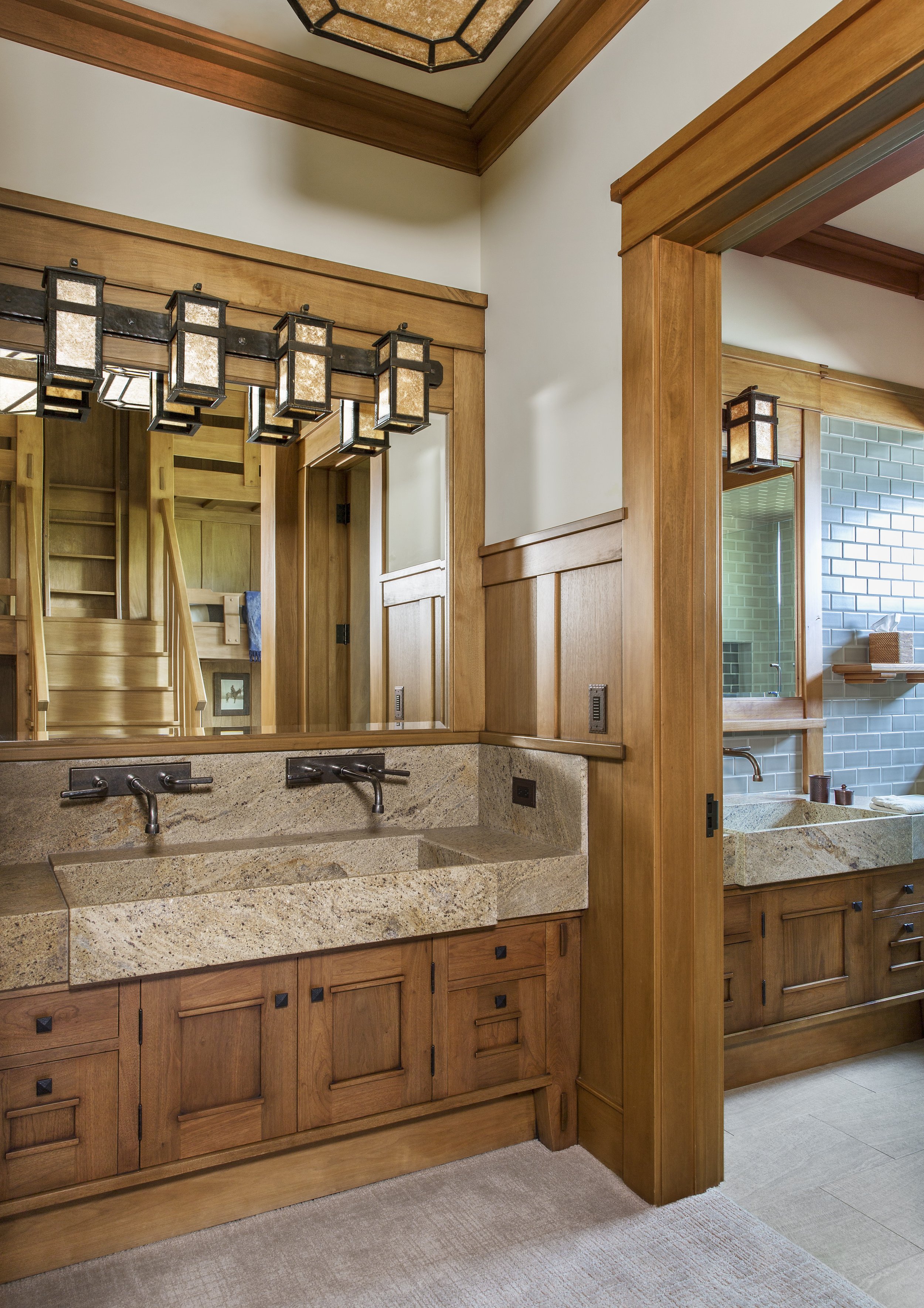Tahoe Martis Camp, CA Boys Bunk Bathroom - Craftsman Greene and Greene Inspired Design