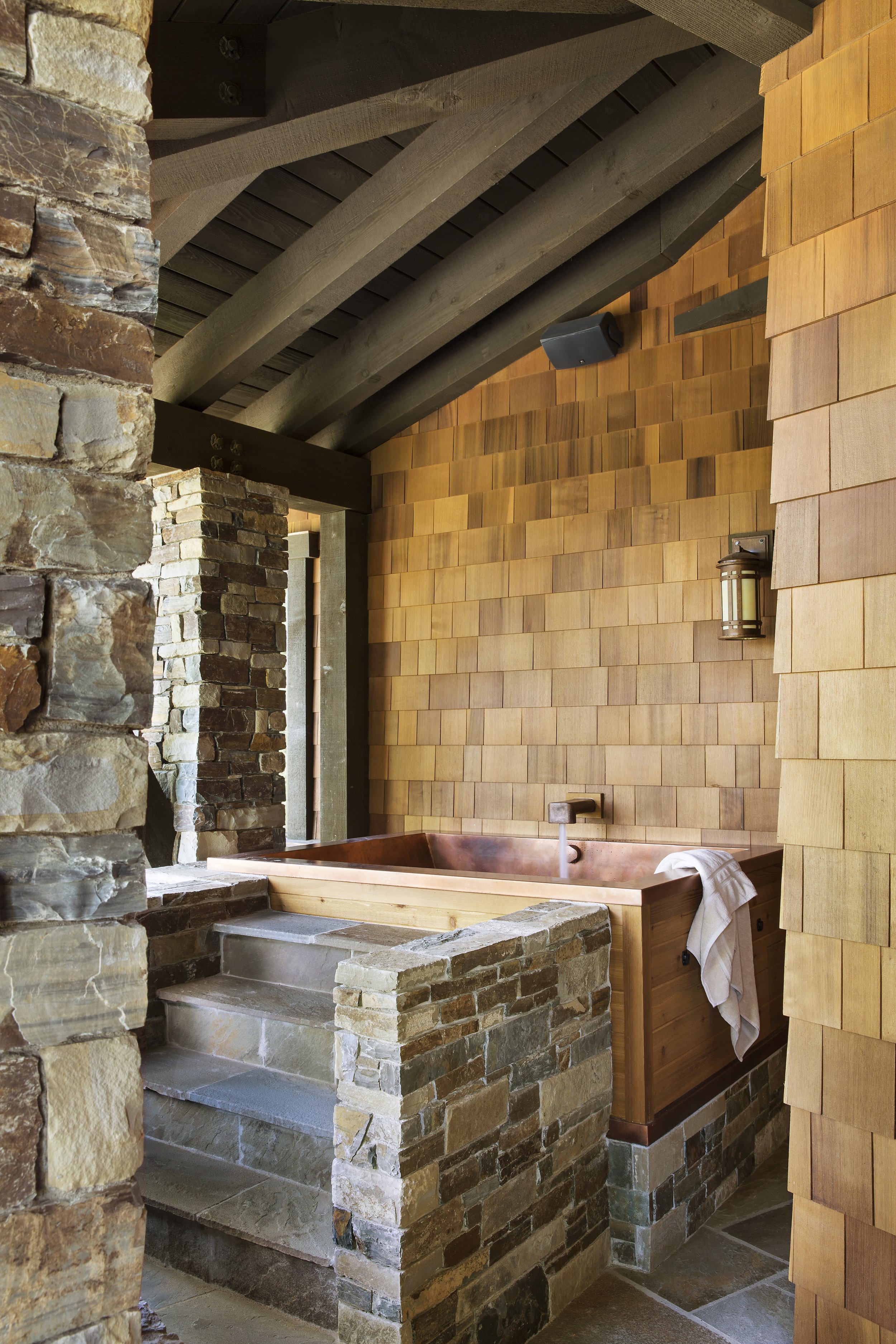 Tahoe Martis Camp, CA Outdoor Spa - Craftsman Greene and Greene Style