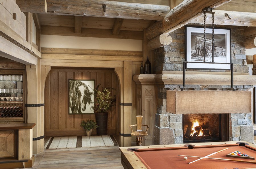 Billiards Room with Fireplace in Mammoth Lakes, CA Home