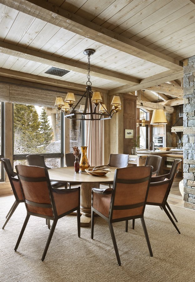 Rustic Dining Space with Elegant Chandelier in Mammoth Lakes, CA