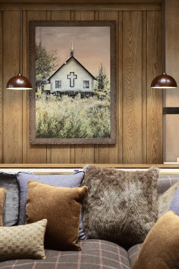 Rustic Interior with Church Artwork in Mammoth Lakes, CA Home