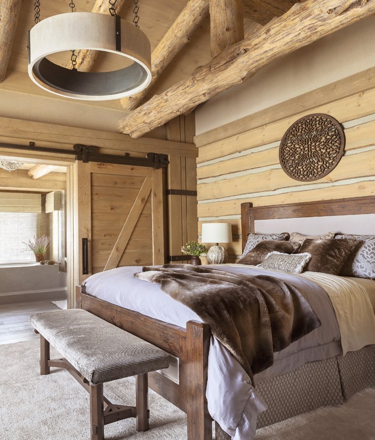 Rustic Guest Bedroom with Snowy View in Mammoth Lakes, CA