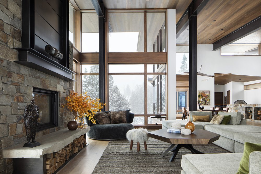 Cozy Mountain Modern Living Room with Fireplace in Mammoth Lakes, CA