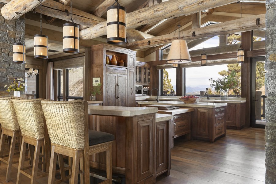 Expansive Rustic Kitchen with Mountain View in Mammoth Lakes, CA Custom Build
