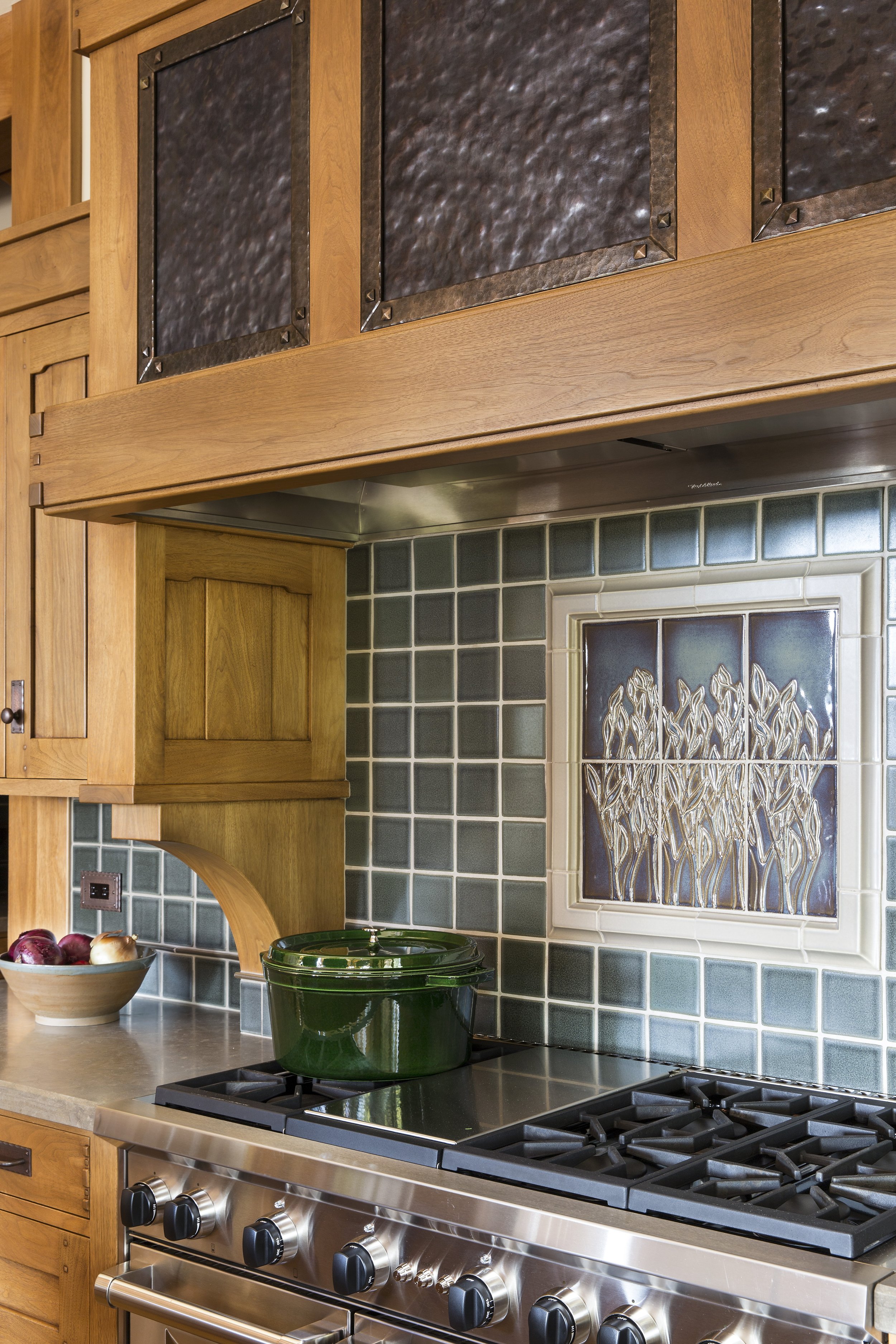 Martis Camp Tahoe, CA Kitchen with Stainless Steel Appliances and Green Tile