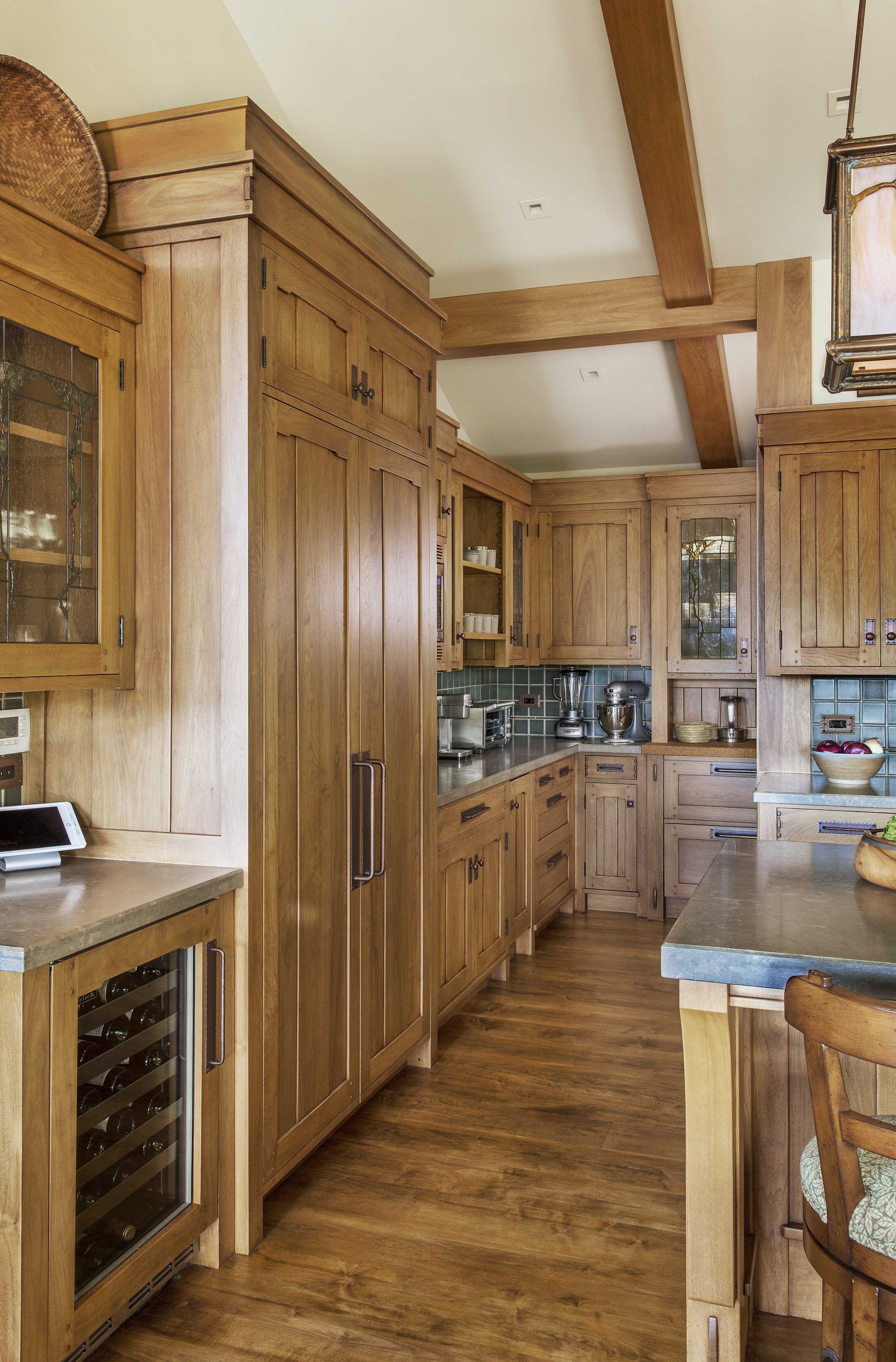 Martis Camp Tahoe, CA Kitchen with Farmhouse Sink and Green Tile Backsplash
