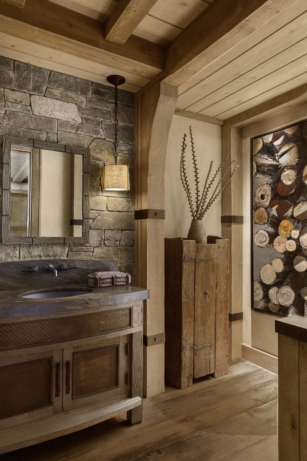 Custom Rustic Mountain Modern Powder Room in Mammoth Lakes, CA