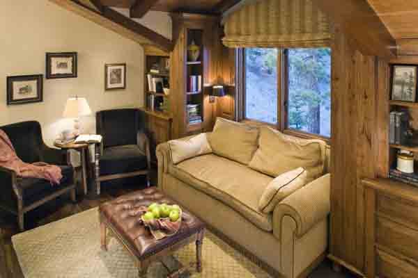 Media Room Sitting Area Mountain Rustic Cabin in Mammoth Lakes, CA
