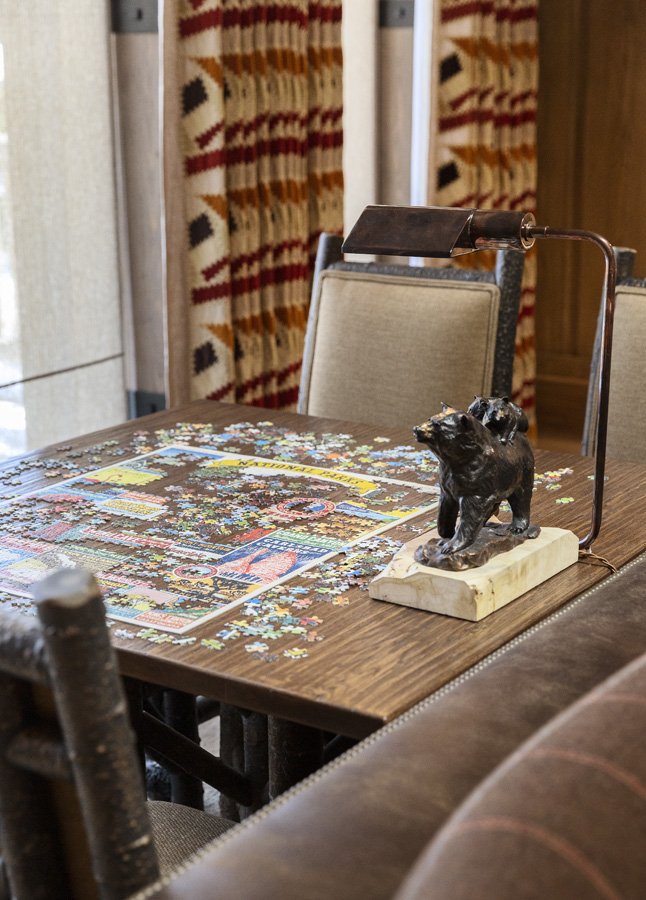 Game Room Table with Puzzle and Antique Black Bears in Mammoth Lakes, CA