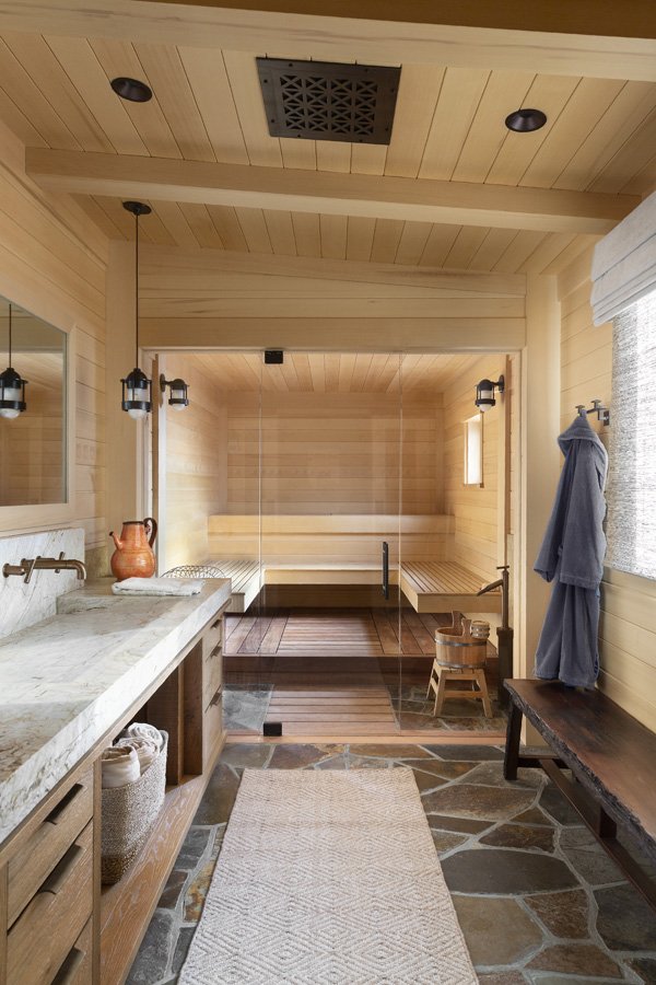 Custom Mammoth Lakes, CA Spa Room with Wooden White Oak Accents in Mammoth Lakes, CA