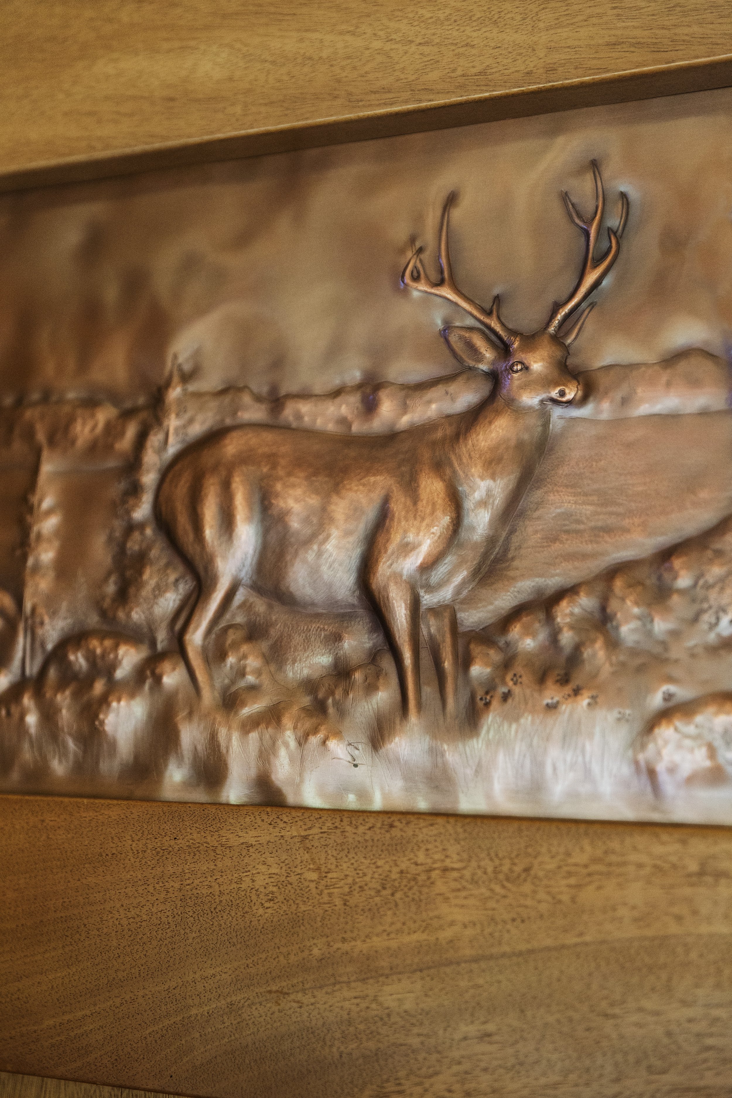 Martis Camp Tahoe, CA  Copper Relief Artwork - Deer in Natural Landscape