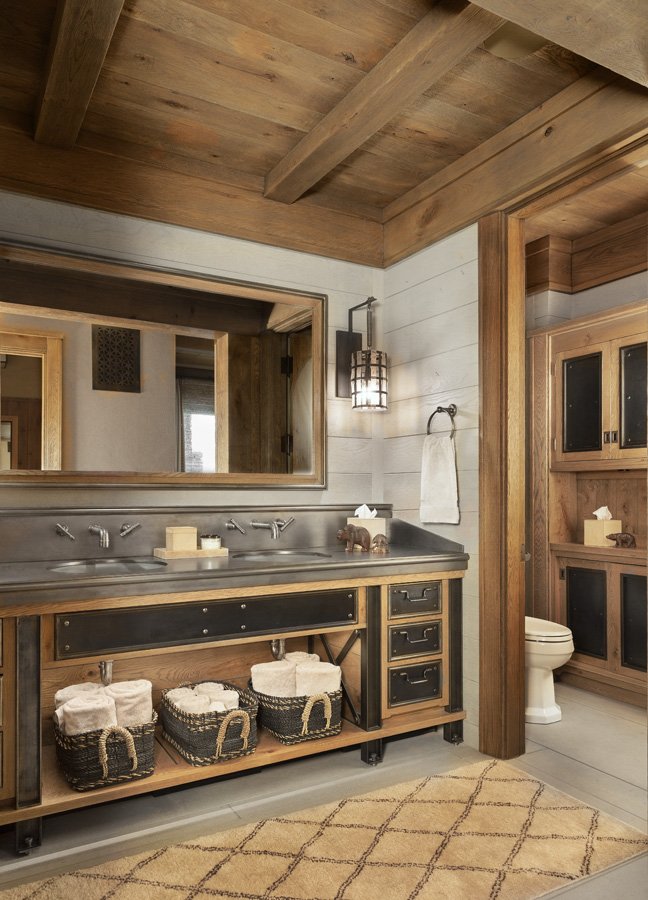 Rustic Modern Mountain Bathroom with Vanity and Sconce Pendants in Mammoth Lakes, CA