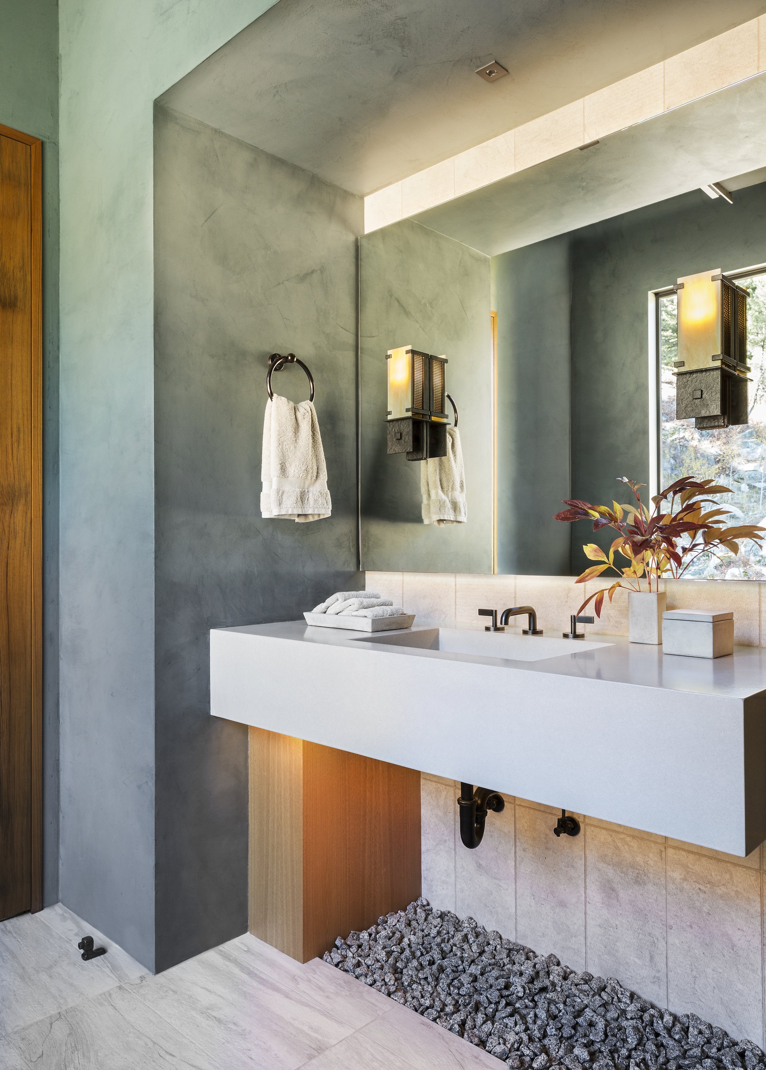 Modern Serene Bathroom with Vanity and Sconce Pendants in McCall, Idaho