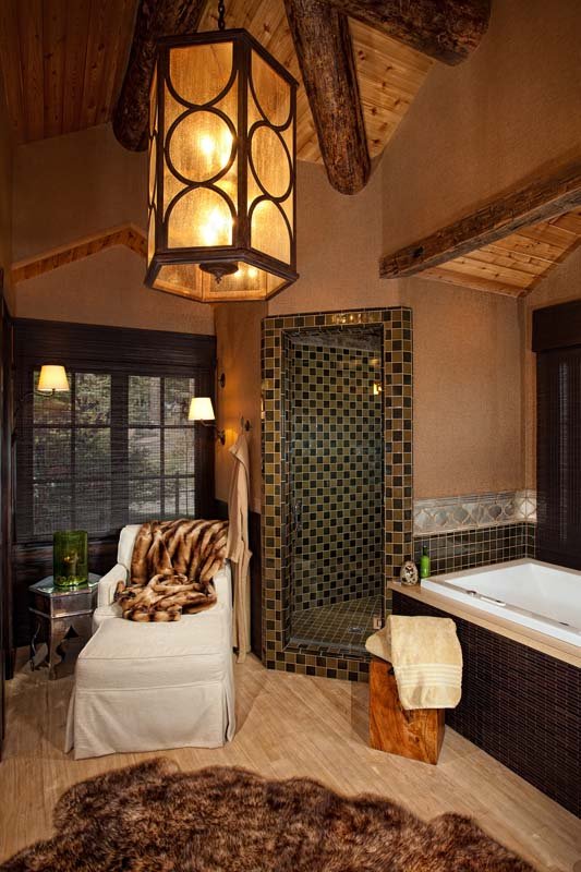 Custom Rustic Seating Area in Primary Bathroom in Mammoth Lakes, CA