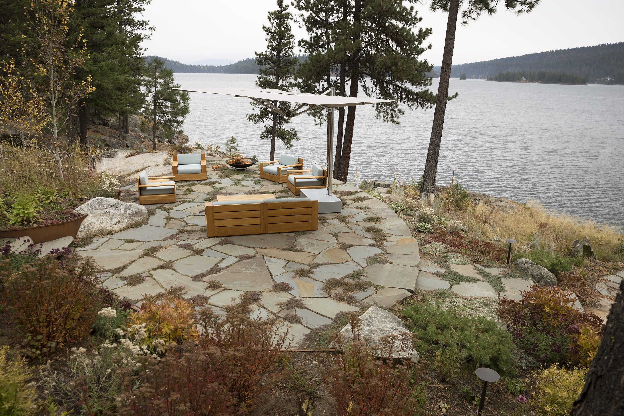 View of Patio Furniture at Lake in McCall, Idaho